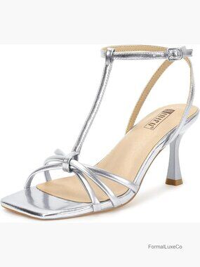 Strappy Kitten Heeled Sandals T-Strap Slingback Square Toe Dress Shoes